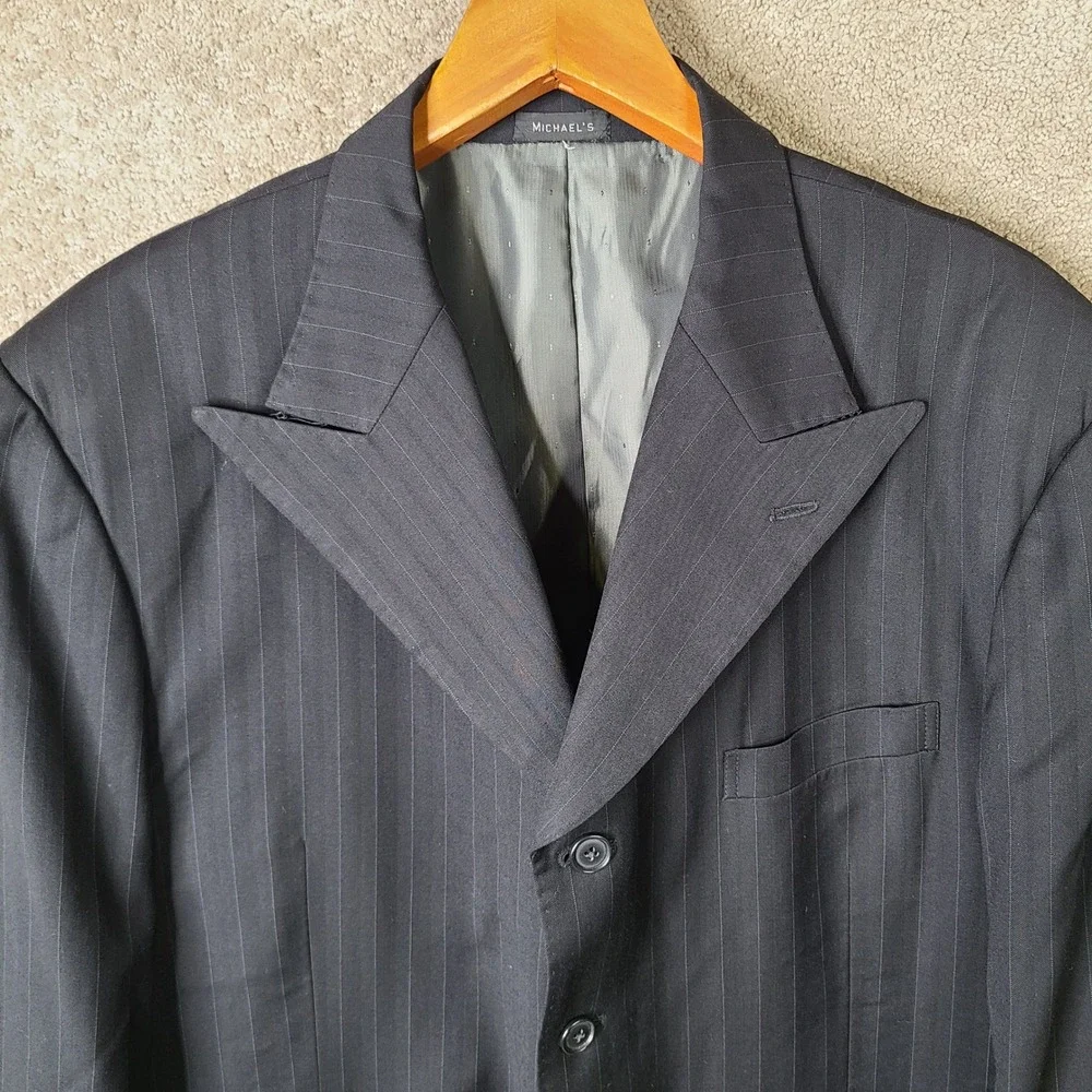 Michael's Jacket Mens 50XL Black Striped Blazer Four Button Peak Lapel Custom